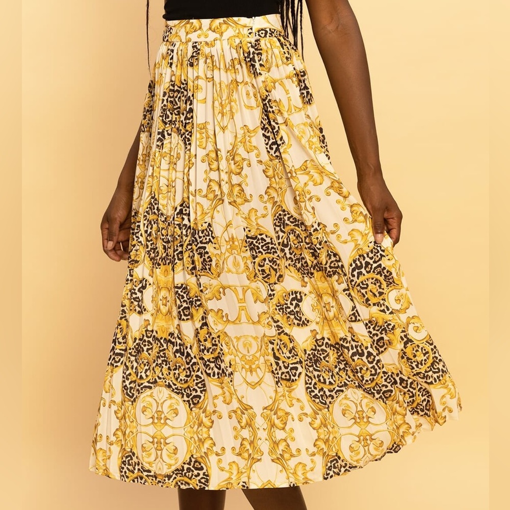 Printed Baroque Pleated Midi Skirt Versace-Esque Flying Tomato